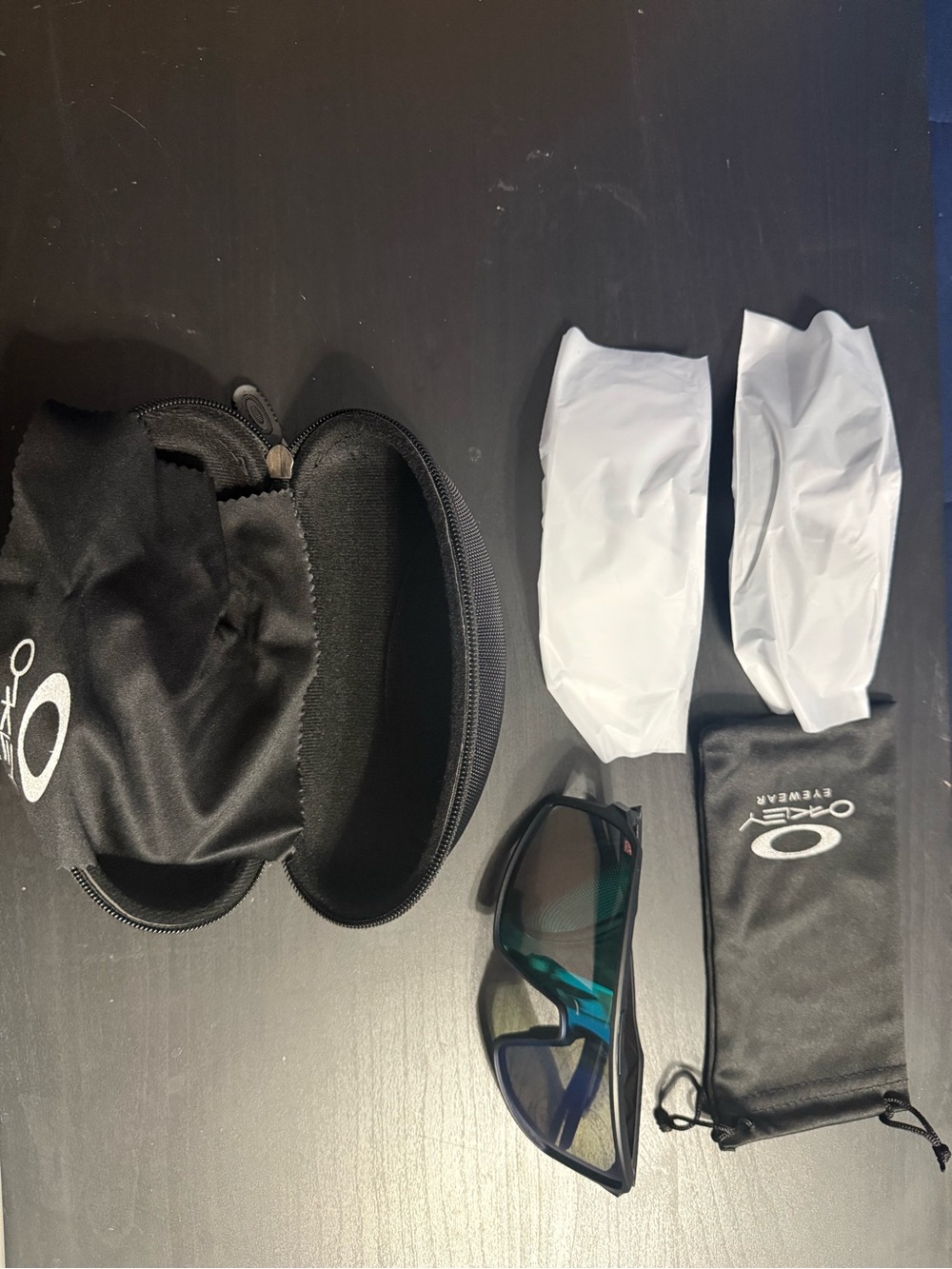 Oakley Black Frame Sunglasses with Green/Blue Mirrored Lenses